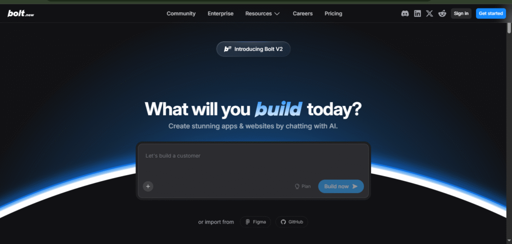 “Bolt.new interface showing prompt-to-code AI app generation as a  Claude Code Alternative for developers”.