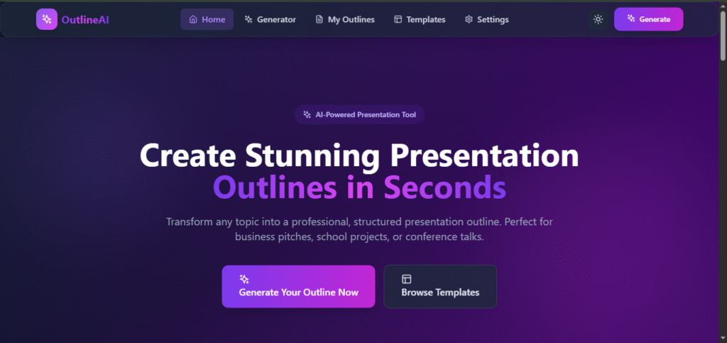 “Presentation outline maker tool to build clear and structured slide outlines easily”