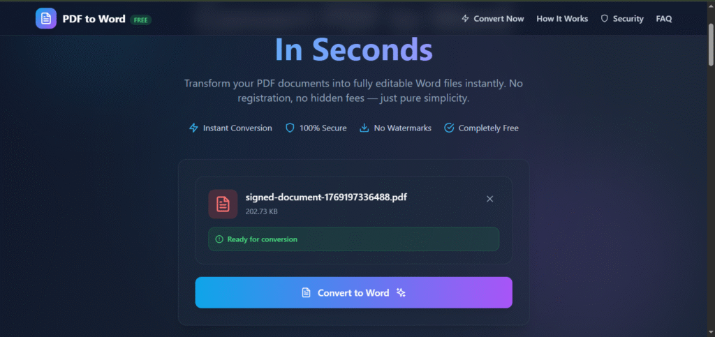 “How free PDF to Word generator works showing PDF upload, conversion process, and editable Word file download”