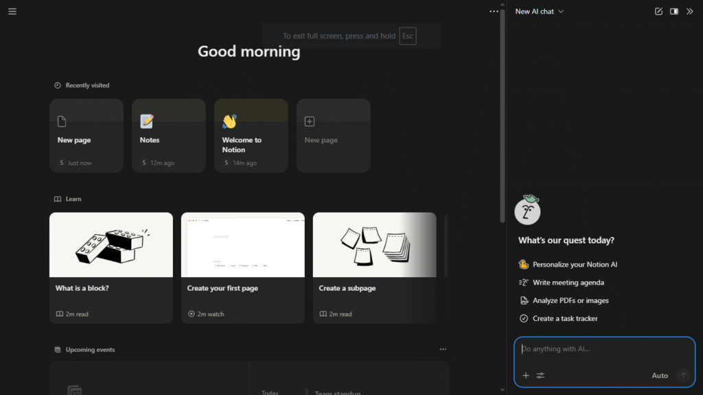 Notion AI workspace generating documentation and product notes – planning-first Codev Alternative for teams