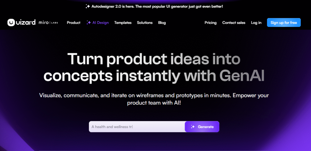 Uizard AI design platform creating app wireframes from prompts – baseline tool compared with Uizard io Alternatives