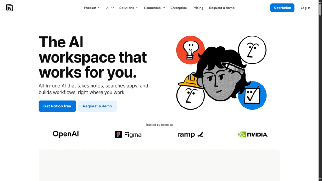 Notion AI knowledge management workspace with collaboration and content organization features as a productivity-focused framer alternative