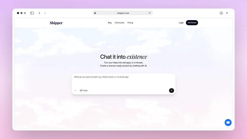 Shipper.now homepage highlighting a simple AI web app builder and Floot alternative focused on fast launches, precise edits, and flexible integrations.